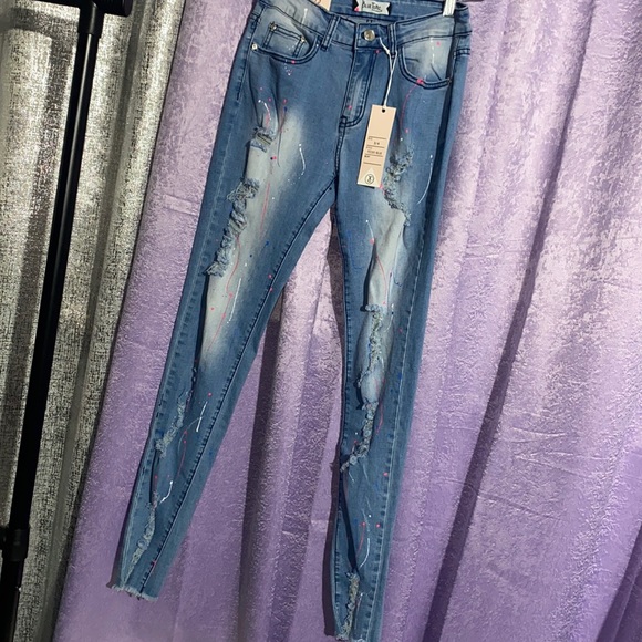 Blue Jean Pants w/ Paint - Picture 2 of 6